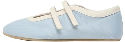 ATBELL Blue Satin Ballet Flat for Women Double Strap Mary Jane Flats Casual Sporty Ballerina Shoes