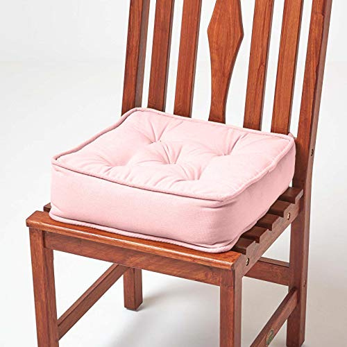 Homescapes Sittupphöjningsstol för vuxna och seniorer, tjock stolkudde 40 x 40 med band i rosa, 10 cm hög stoldyna och uppresningshjälp, trädgårdsstolskudde med bomullsöverdrag