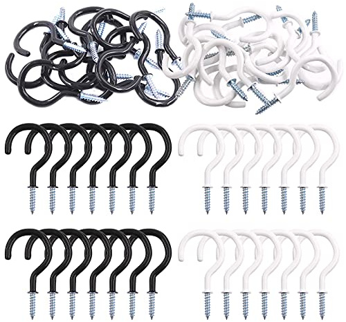 Glarks Lot de 30 crochets noirs et blancs, 6 tailles avec revêtement en vinyle, crochets à vis, crochets de plafond, crochets à tasses, crochets assortis, pour la maison et le bureau (noir et blanc)