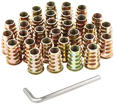 HSEAMALL 100 Pièces Insert Fileté Bois M8 x 20 mm Inserts d'écrou Visser Douille Manchons Insert Fileté Nuts pour Meubles en Bois