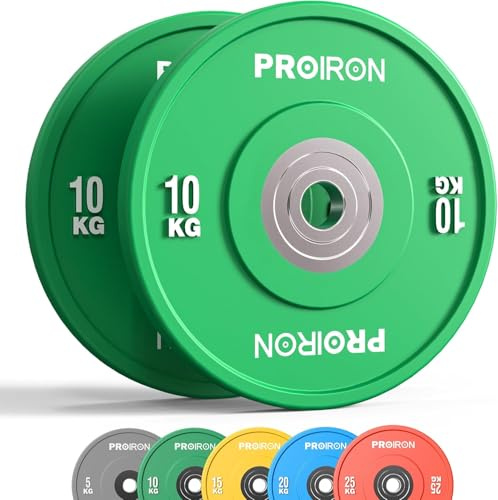 PROIRON Hantelscheiben, Olympic Bumper Plates 50mm, 5-25kg, Hartgummi, Hanteln Gewichtsscheiben nach IWF Standard