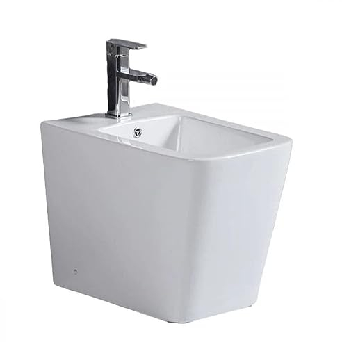 EGO Interiors - Premium Design | ALFONSO Rechteckiges Stand-Bidet mit Hahnloch und Überlauf | Weiße Keramik | Kombinierbar mit WC | Dusche für Intimreinigung | glatte, antibakterielle Oberfläche