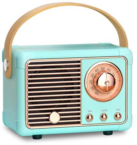 Haut-Parleur Bluetooth Rétro, Portable Mini Haut-Parleur sans Fil avec Radio FM, Rechargeable Poste Radio Vintage, Bluetooth 5.0/USB/TF/Aux/Appels Mains Libres, Haut-Parleur Vintage pour Décoration