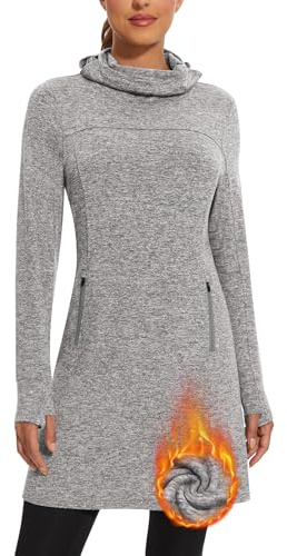 Soneven Damen Fleece Pullover Sweatshirt mit Taschen Rollkragen Langarm Winter Herbst Sweatkleid