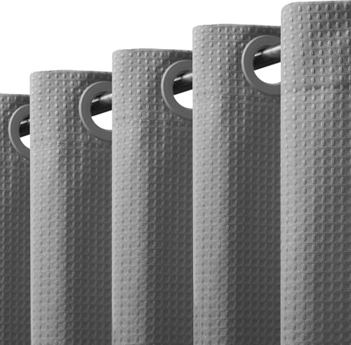 VANZAVANZU Duschvorhang ohne Haken erforderlich, 256GSM Waffelmuster, Hotel-Luxusqualität, wasserabweisend, maschinenwaschbar, beschwerter Saum, 191 x 183, Grau