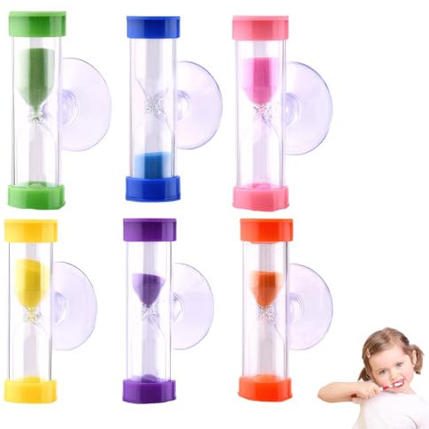 SNONESIY Sanduhren Set für Kinder 6 Stück Sanduhr Zähneputzen Kinderfarben 3/2 Minuten mit Saugnapf, Geeignet für Kinder zum Zähneputzen, Lernen und Spielen