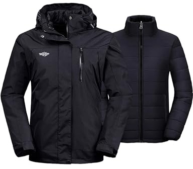 wantdo Women's Interchange Skiing Jacket 3 in 1 Winter Snow Coat windproof Anorak Black 5X