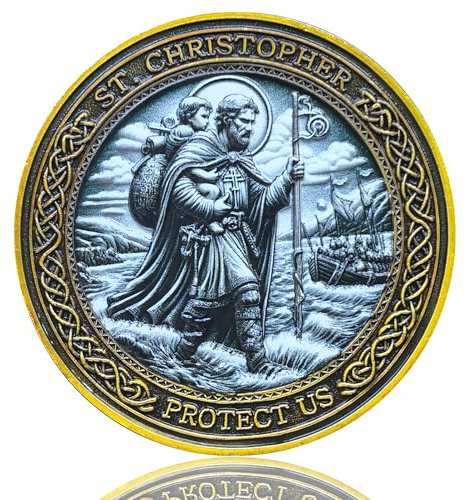 LZWIN St. Christopher Travel Prayer Coin - 1.57 Inch Zinc Alloy Medallion for Traveler’s Protection - Inspirational Gift for Faith and Guidance