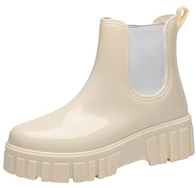 Botas de goma para mujer, botas de lluvia de media altura, impermeables, botines de jardín, antideslizantes, para jardín, tobillo, lluvia, botas de agua, botas de trabajo al aire libre, beige, 40 EU