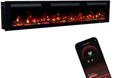 GLOW FIRE Elektrokamin Inside 182 mit realistischem 3D LED-Feuer - Wand-Elektrokamin mit Heizung und Kaminfeuer, App Steuerung, Knistereffekt & Timer, max. 1800 W, 182x35x12cm