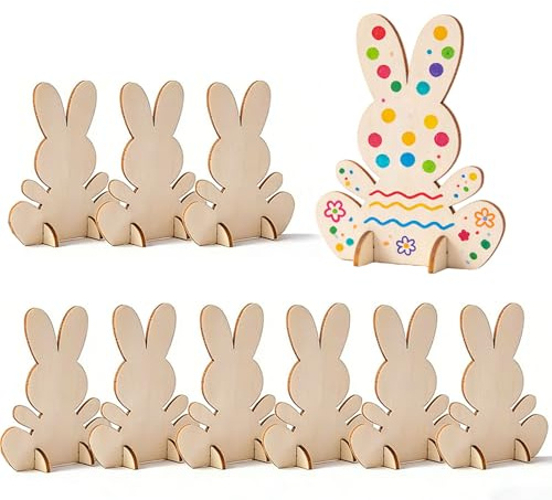 DAHI 12 st trä påskhare att måla påsk trähänge påskhare dekoration gör-det-själv pyssel trähänge för påsk (naturlig B-3D-rabbit)
