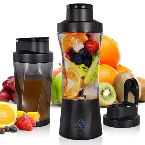Personal Blender Wireless 24oz Cordless Mini 360 Watt Portable Blender-for Smoothies Freshly Squeezed Juices 6000mAh Self Cleaning and BPA Free Portable Juicer with 6 Sharp Blade Carbon Black