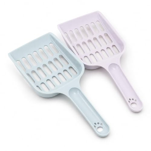 Belle Fang 2 Pcs Cat Litter Scoop, Durable Plastic Poop Sifter Shovel, Compact Pet Waste Cleaning Tool for Cats Small Animals, Blue & Purple