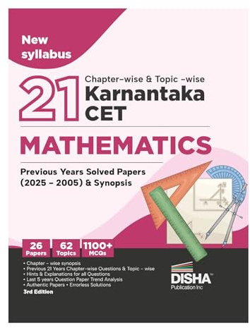 Disha 21 Chapter-wise & Topic-wise Karnataka CET Mathematics Previous Year Solved Papers (2025 - 2005) | KCET PYQs Question Bank | 2026 Engineering B.Tech/ BE & B.Sc.