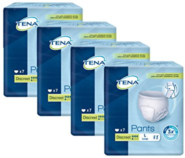 Tena Pants Discreet groß (L) Schutzhosen für mittlere Blasenschwäche / Inkontinenz, 4er Pack (4 x 7 Stück)