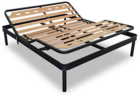 EvergreenWeb - Somier Individual Eléctrico 120x200 de Láminas de Madera con Elevación Motorizada por Cabeza y Pies, Doble Estructura de Hierro con Reguladores de la Zona Lumbar y 4 Patas Extraíble