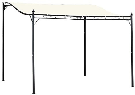 Outsunny Pergola tonnelle de Jardin auvent 3 x 3 m adossable métal Gris Polyester imperméabilisé Anti-UV Beige
