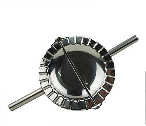 Proshopping Stainless Steel Dumpling Maker, X-Large 5 Goya Empanada Press Mold, Ravioli Mould Crimper, Wraper Dough Cutter - for Pie Ravioli Chinese Dumpling Pastry, with long handle (XL 5 Dia)