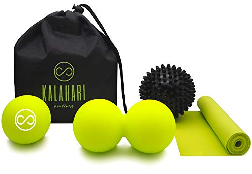 KALAHARI Massageball SET - Duoball, Igelball, Faszienball plus Fitnessband zur Selbstmassage und Faszientraining. Praktische Taschen und E-Book Übungen auf Deutsch