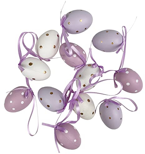 Ostereier-Set I 12 Ostereier Tupfen Muster I kleine Deko Wachteleier zum hängen I Sortiment mit Behang-Eiern I (5917 lila Flieder Punkte)