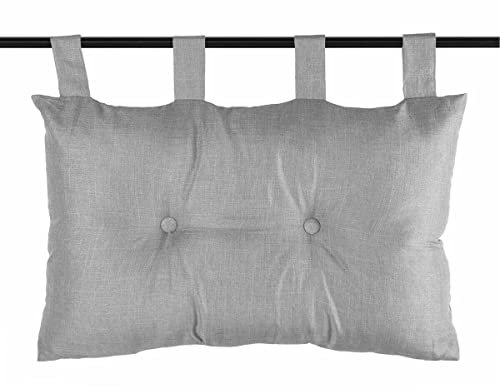 Caritex Cuscino Testata Letto Con Passanti a Strappo, Cuscino Testiera Letto Imbottito Con Fiocco di Poliestere, Montaggio Rapido, con Bottoni Decorativi 45x70 cm Modello Bea S809 (Grigio Chiaro)