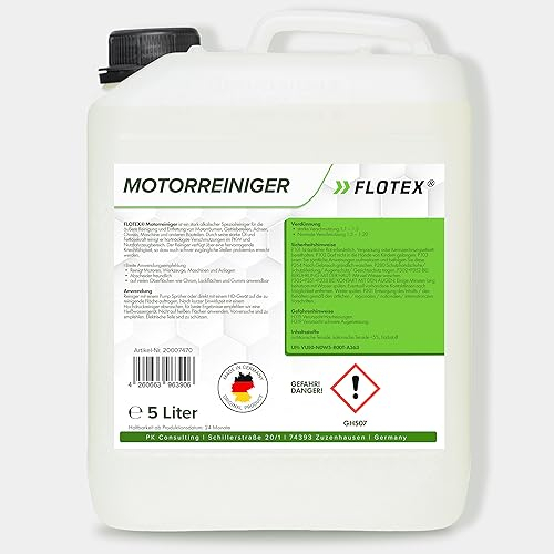 Flotex® 5L Motorreiniger - Konzentrat – Reiniger-Konzentrat für den Motor - Motorraum Reiniger & Entfetter - Motorsystemreiniger & Pflege von Auto, Motorrad & Anderen Kfz