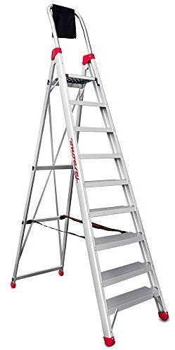 Faraone - Escalera de Aluminio - Escalera de Tijera DOMUS09-277 x 63 x 15 cm - Escalera 9 Peldaños - Máxima Seguridad - Fácil Transporte - Peldaños Anchos y Cómodos