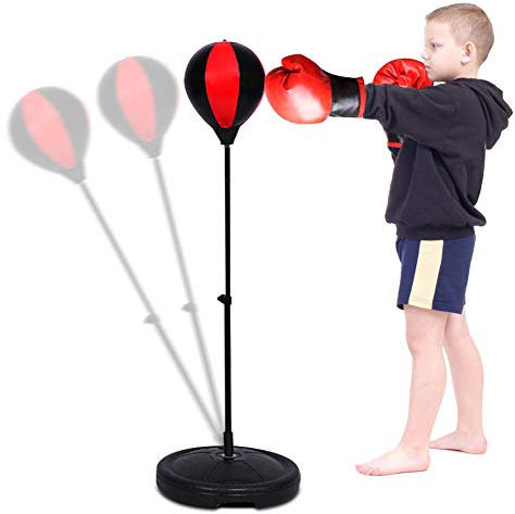 Punching Ball Stand de boxe Sac de boxe réglable en hauteur Punching Ball Boxing Set Sac de boxe debout Roulement à billes pivotant à 360 ° réglable Support de boxe avec gants de boxe et pompe pour le