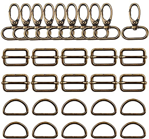 Trsnzul Karabinerhaken für Taschen 30 Stück Taschenzubehör zum Nähen 32mm D-Ringe Schiebeschnalle Metall Drehbare Karabinerhaken für DIY Tasche Gurt Bronze