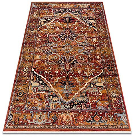 rugsx Teppich Wolle KESHAN Franse, Ornament orientalisch, Rotwein 120x145 cm