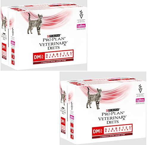 Purina Pro Plan Veterinary Diets DM Diabetes Management Carne DE Res | Paquete Doble | 2 x 10 x 85 g | Alimento Completo dietético para Gatos | para Regular el Suministro de glucosa