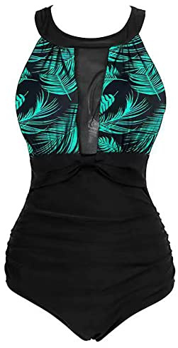 Viloree Dam 1-delad bantning bikini i stor storlek monokini push up, gröna löv, L