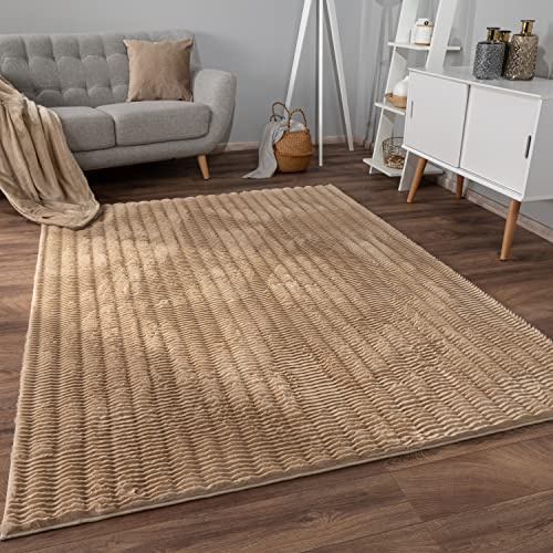 Paco Home Moderno tappeto soffice e morbido da soggiorno Bubble con pelliccia a pelo alto Disegno geometrico effetto alto-basso, Dimensione:160x220 cm, Colore:Beige