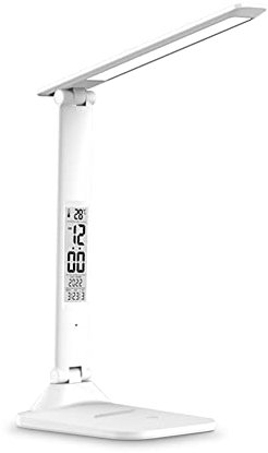 KISUFU Lámpara Escritorio LED, ampara de escritorio con control táctil, Pantalla LCD mostrar 3 Temperaturas Color 5 Niveles, ámpara de mesa plegable Luces de protección ocular