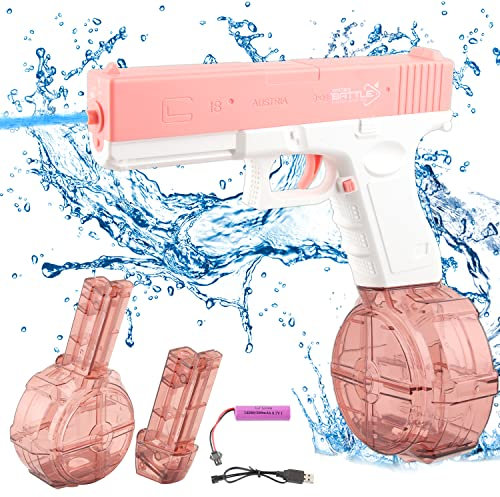 Electric Water Pistol for Adults and Children, Max Range 32 ft Super One-Touch Electric automatic water gun 434 CC + 58 CC Large Capacity-drum version Water Sprayer Summer Pool Beach Party Toy (Pink)
