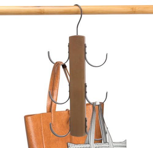 LMSAWK Belt Hanger with 6 Claws, Bag Storage Hanger Hook, 360° Rotatable Purses Hangers, for Belt, Bra, Tank Top, Tie, Scarf, Wooden, Walnut Color
