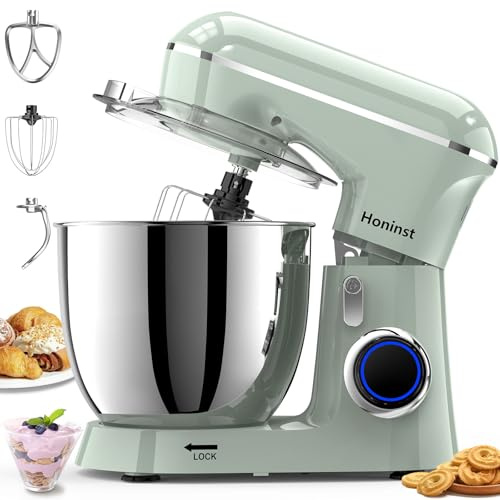 Honinst Stand Mixers 1400W, 6.5L 10-Speed Tilt-Head Electric Cake Mixer, 3-In-1 Kitchen Mixer with Bowl, Dough Hook, Whisk and Beater, Food Mixer for Baking, Cake and Most Home Cooks, Green