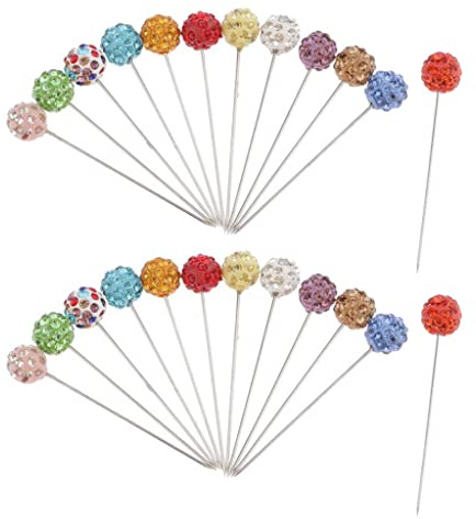 24 pines de costura multicolor con diamantes de imitación, accesorios de costura, alfileres rectos con cabezas de colores para manualidades, fabricación de joyas y costura, pines decorativos de acero
