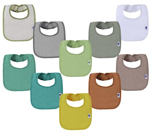 SUPNFOX 10 Pack Absorbent Dribble Bibs, Cotton Soft Baby Bibs for Feeding and Drooling, Adjustable Unisex Bibs for Baby Girls and Boys fit for Newborn to 36 Months - Neutral