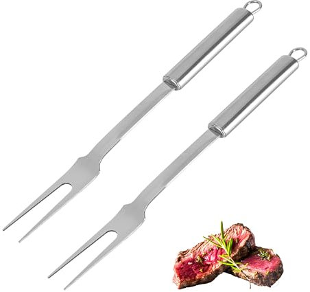 Stainless Steel Meat Forks - 13 Inch, 2 Pieces Large Two-Prong Forks for Cooking, Kitchen, Carving, Serving, BBQ
