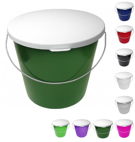 netproshop 5 Liter Eimer Klein mit weißem Deckel Lebensmittelecht mit Skala Futtereimer, Farbe:Dunkelgruen