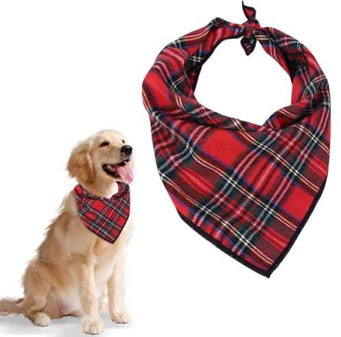 Red Tartan Dog Bandana Christmas Dog Bandanas Classic Plaid Reusable Washable Pet Triangle Scarf Pet Bandana Pets Costume Accessories