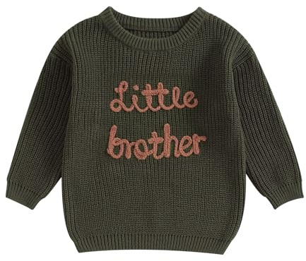 MAHUAOYIXI Pull en tricot pour bébé garçon Big/Lil Brother Broderie Pullover Pull à motifs assortis pour frères Hauts tricotés surdimensionnés pour bébé garçon Manches longues tricotées Top, 18-24