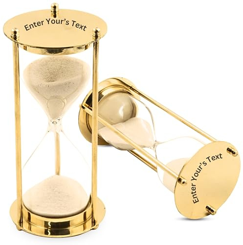 Elegante clessidra in ottone personalizzato, timer a sabbia vintage per decorazione casa, scrivania da ufficio e regalo, classico orologio con sabbia da 5 minuti con vetro resistente e finitura oro