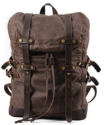 FANDARE Leinwand Rucksack Retro Wanderrucksack Herren Kordelzug Rucksack Schulranzen Damen Reisetasche Rucksack Schultaschen Trekkingrucksack Reiserucksack Camping Outdoorrucksack Braun