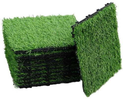Gr8 Garden 11 Piece Artificial Grass Spring Green Turf Interlocking Floor Decking Tiles Outdoor Patio Garden Lawn Balcony Floor Play Area Deck Terrace Set