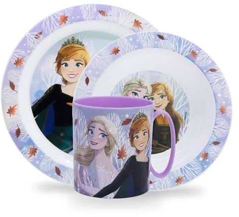 Sorrisini Set Stoviglie Riutilizzabili Per Bambini Elsa, Piatti Plastica Per Asilo, Scoula, Piatto, Ciotola, Tazza, Set Svezzamento Andata Per Microonde, Set Piatti 3 Pezzi, Frozen