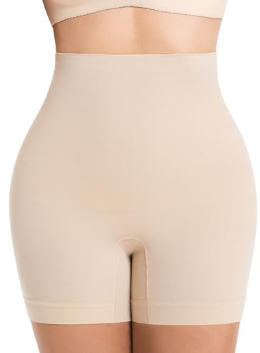 ONEW Shapewear underbyxor dam hög midja mage väg kroppsbyxor under klänning korta trosor midjetränare remslip body shaper sömlösa figurformande underkläder, Beige, XL