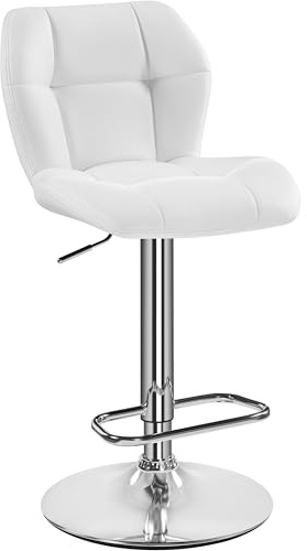 Yaheetech Tabouret de Bar Lot de 1 Hauteur Réglable Blanc | Hauteur Réglable 89-111cm avec Dossier | Charge Max 136kg, Base Métal Stable | Similicuir Hydrofuge | Cuisine, Bar, Salon