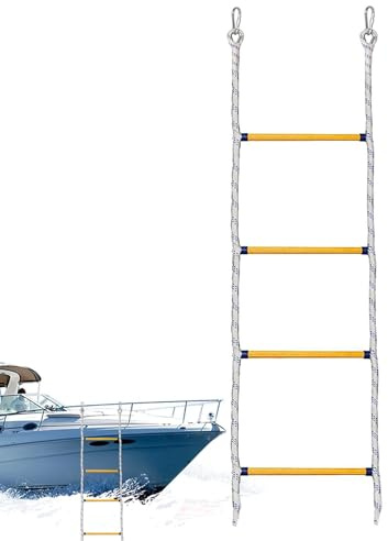 Aluminium Step Ladder - Lightweight Small Step Ladder | Non-Slip Household with Folding Safety | Marine Rope with 2 Hooks, Nylon Rope for Boat, Canoe, Kayak, Pickup Box